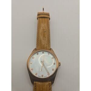 DESIGNER BRONZO ITALIA SWISS PARTS WATCH MOTHER PEARL‎ DIAMOND BROWN LIZARD